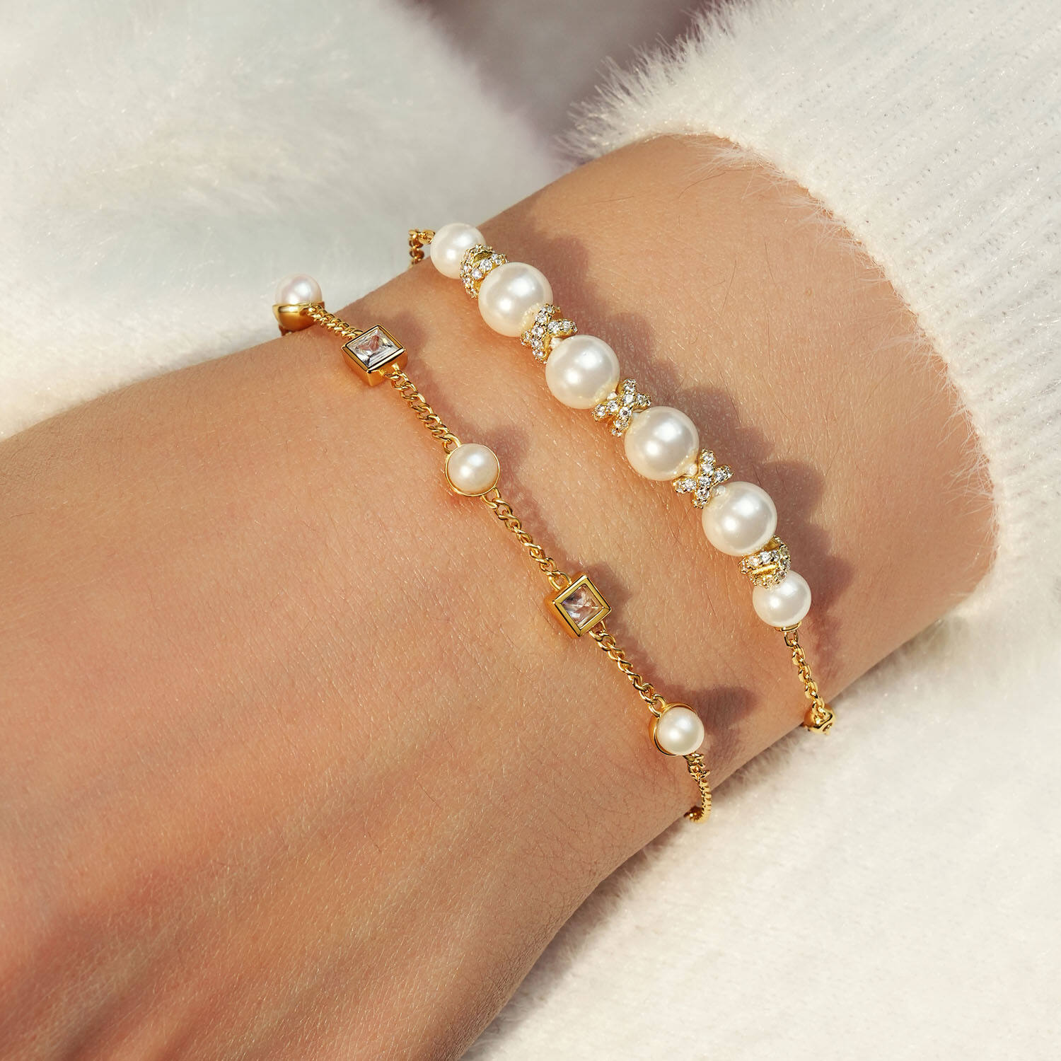  Reimaginer - Armbänder mit Stein - Silber / 14kt GP - Zirkonia - 18,5cm
